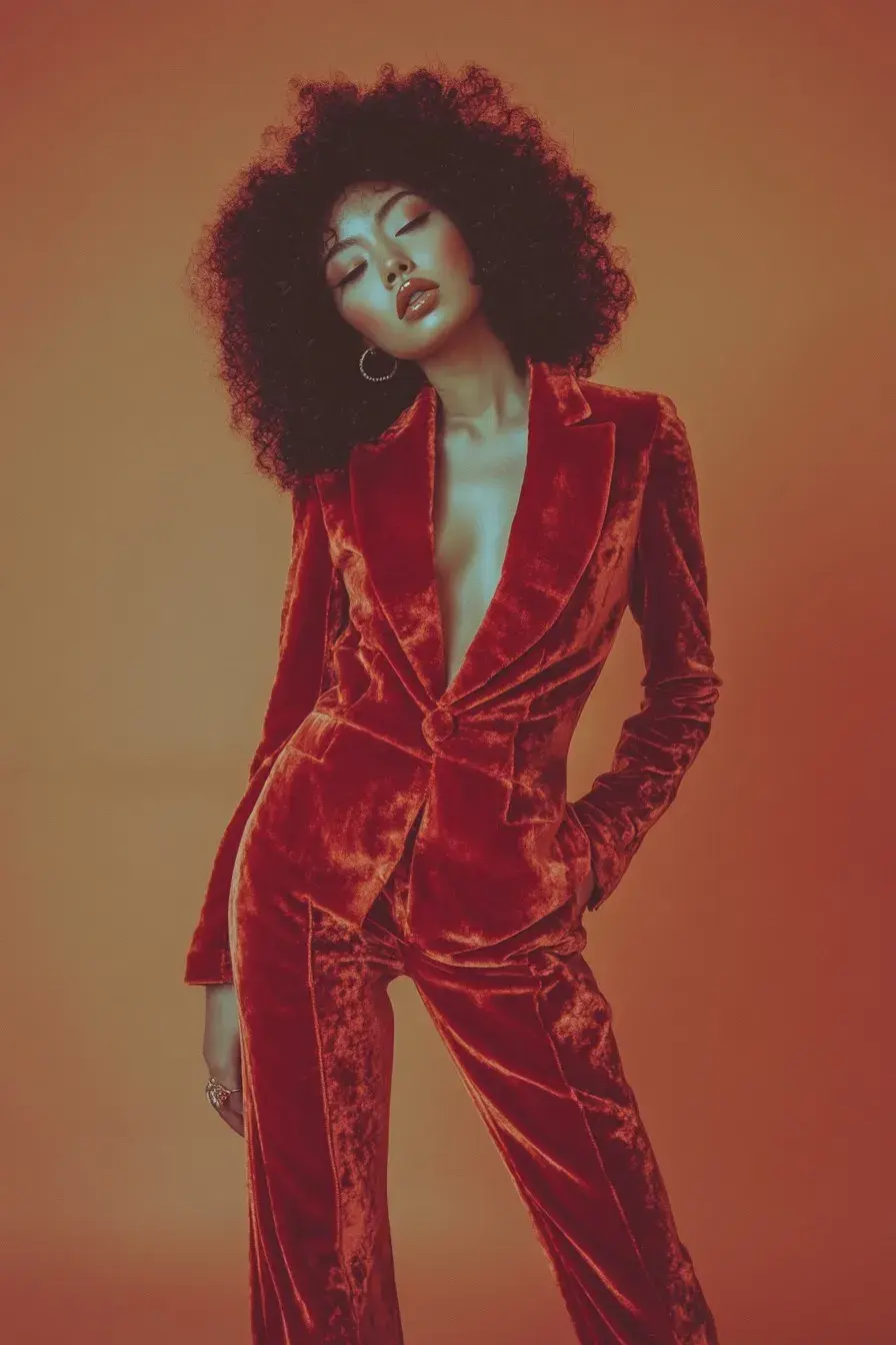 Velvet Rush performing in a moody jazz club, lit by golden spotlights